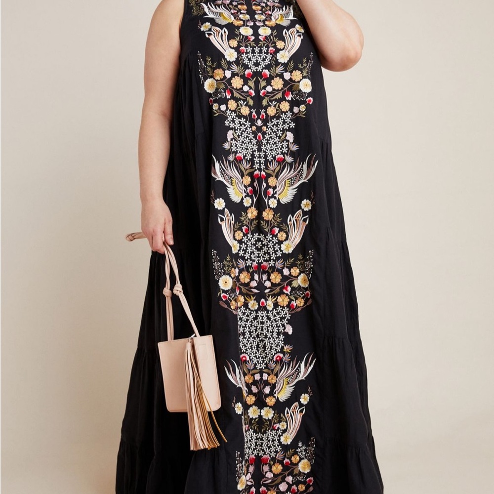 Anthropologie Samant Chauhan Jacaranda Embroidered Tiered Maxi Dress